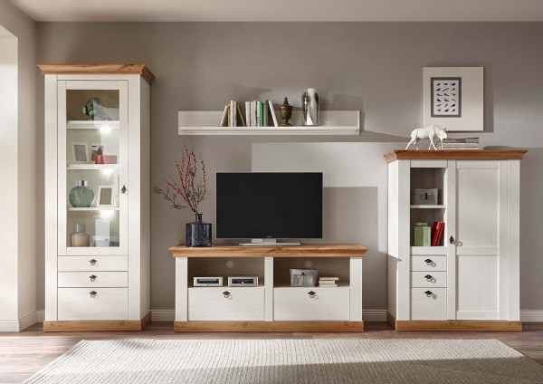 Wohnwand Landhaus - Pinie Weiß Wotan Eiche - Variante 1
