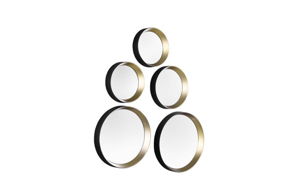 Vivien Rahmenspiegel 5er Set Schwarz-Gold - Ø25 cm, Ø23 cm, Ø18 cm, 2x Ø15 cm