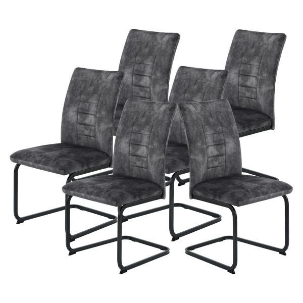 6er Set XL-Schwingstuhl Gela - Vintage Velvet Anthrazit