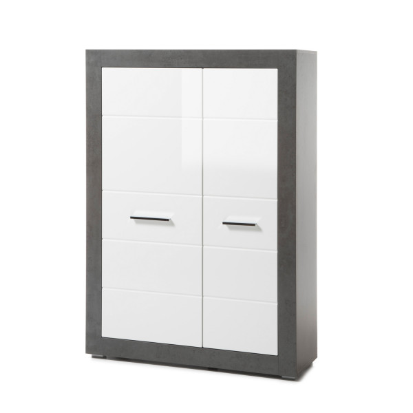 Stauraumschrank Etero - Weiß Hochglanz Dark Concret