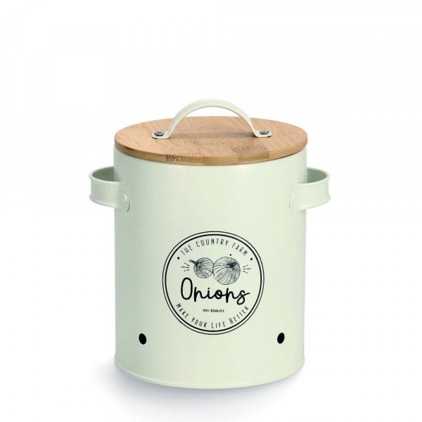 Vorratsdose Onions, weiß mit Bambusdeckel - Ø 14cm