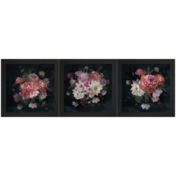 3er Set Gerahmtes Bild - Motiv: Blumen - 23 x 23cm