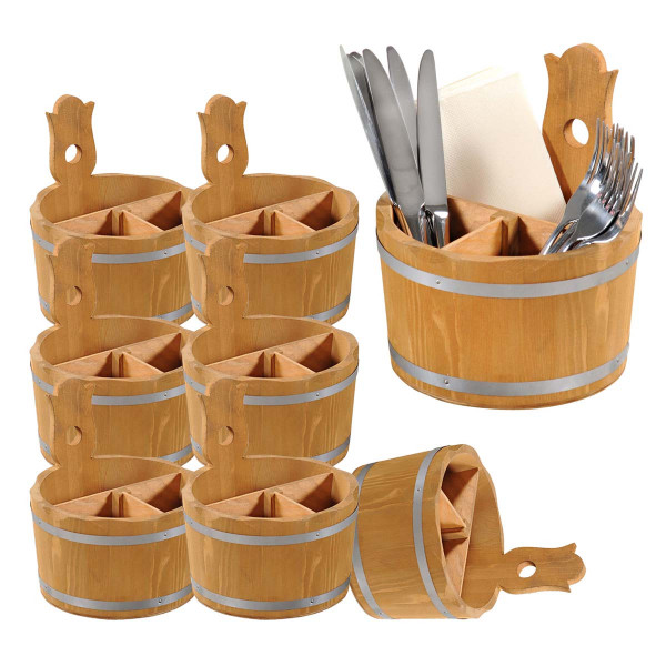 8 Stück Besteckbox, 3-fach Einteilung - Kiefer - Ø 17cm