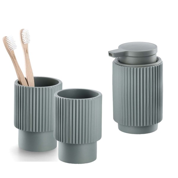 3-teiliges Badaccessoire-Set - Stripes Salbei
