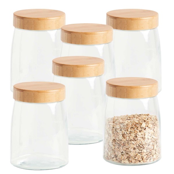 6er Set Vorratsglas mit Bambusdeckel - Ø 12,5 x 16,5 cm