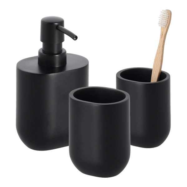 3-teiliges Badaccessoire-Set - Polyresin, Schwarz