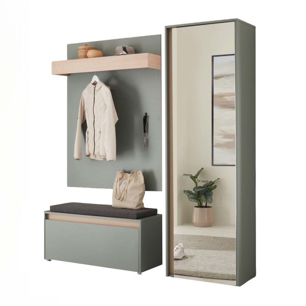 Garderoben-Set mit Spiegel City - Grün Aloe / Barista Oak