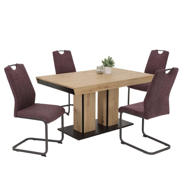 5 tlg. Essgruppe Kamilla - Tisch Artisan, 4 Stühle Wildberry