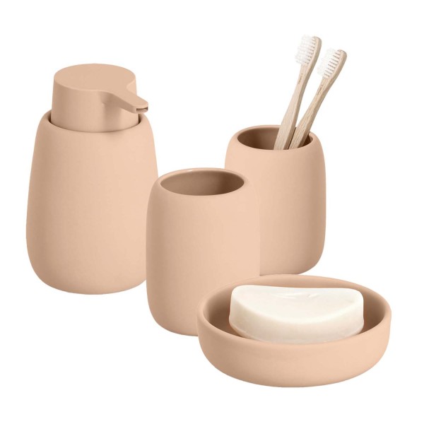 4-teiliges Badaccessoire-Set - Keramik, Mandel