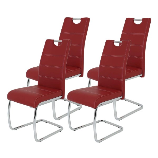 4er Set Schwingstuhl Flora - Kunstleder Rot - verchromtes Metallgestell