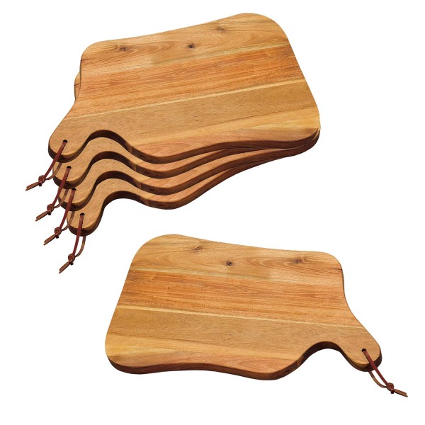 5 Stück Servierbrett mit Tragegriff - Akazienholz - 37,5 x 23cm