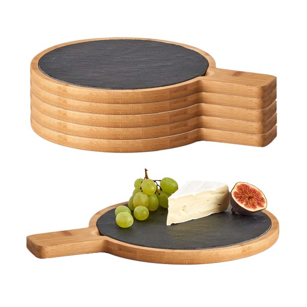 6 Servierplatten, Schiefer mit Bambusbrett - 29,5 x 22cm