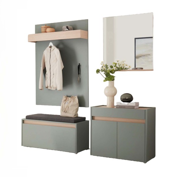 Garderoben-Set mit Spiegel City - Grün Aloe / Barista Oak