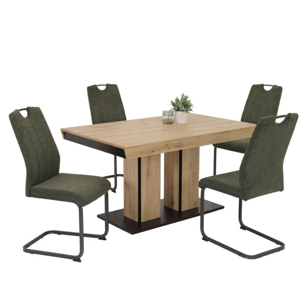 5 tlg. Essgruppe Kamilla - Tisch Artisan, 4 Stühle Grün