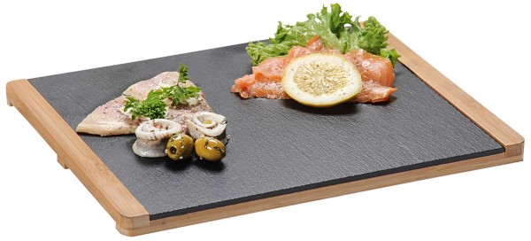 Buffetplatte aus Schiefer mit Bambusrahmen - 34 x 26cm