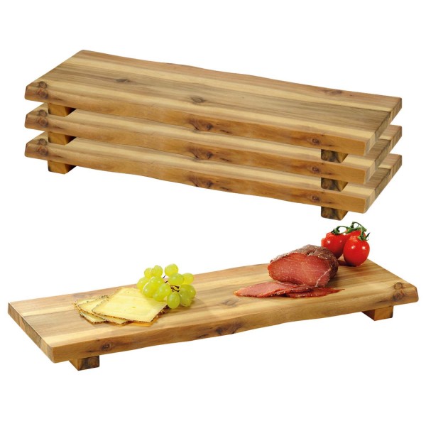 4 Stück Servierbrett mit Füßen, Akazie - 53 x 19cm