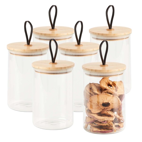 6er Set Vorratsglas mit Bambusdeckel - Ø 11,2 x 16,3 cm