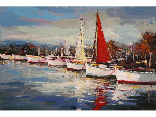 Leinwandbild - Motiv: Schiffe im Hafen - 90 x 120cm