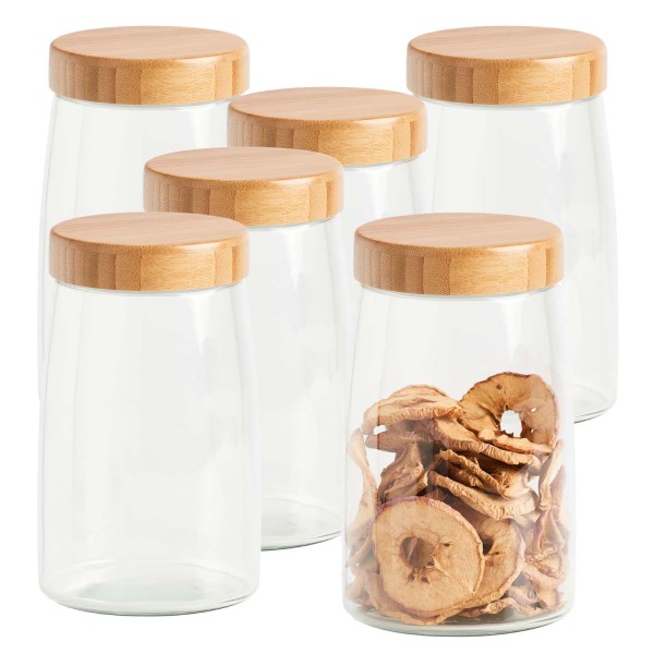 6er Set Vorratsglas mit Bambusdeckel - Ø 12,5 x 20,5 cm