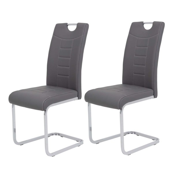 2er Set Schwingstuhl Ruby - Kunstleder Grau - verchromtes Metallgestell