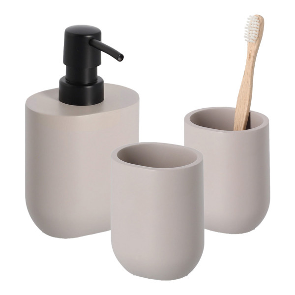 3-teiliges Badaccessoire-Set - Polyresin, Greige