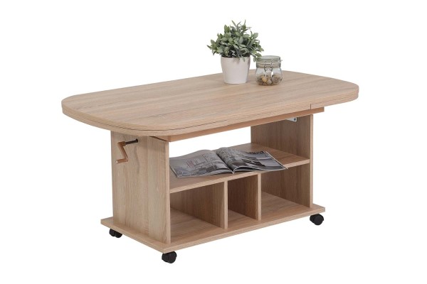 Couchtisch Babsi III - Sonoma Eiche - ausziehbar, höhenverstellbar, rollbar