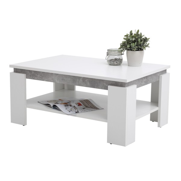 Couchtisch Tim II - Weiß Beton - 90 x 60 x 41cm