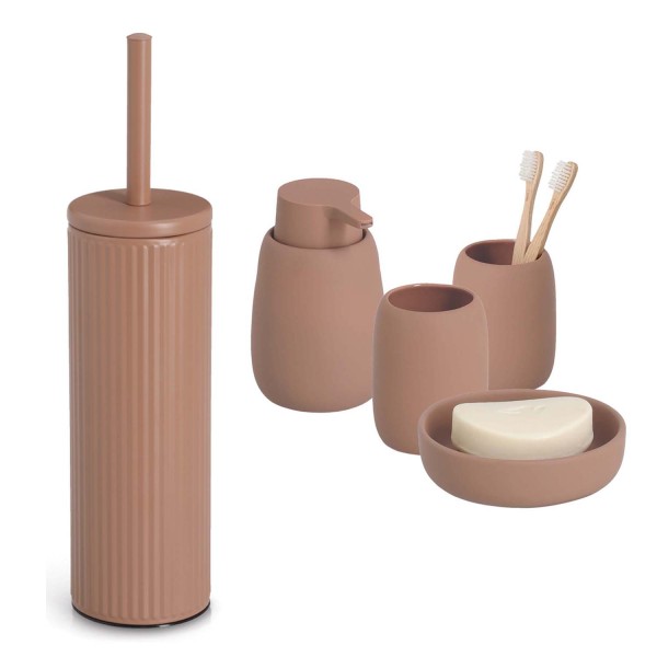 5-teiliges Badaccessoire-Set - Keramik, Mocca