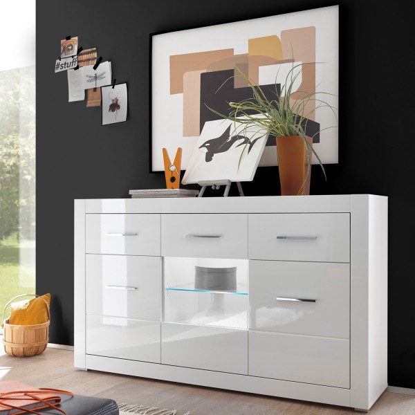 Sideboard Bianco - Weiß Hochglanz - mit Glasausschnitt