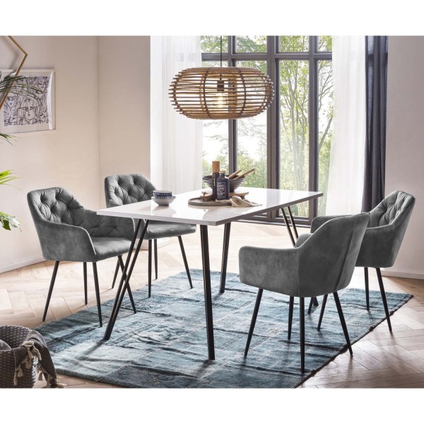 5 tlg. Essgruppe Luana - Tisch Weiß, 4 Stühle Grau