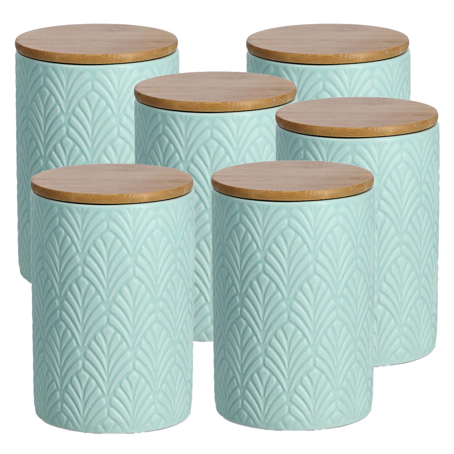 6 Keramik Vorratsdosen, mint mit Bambusdeckel - 720ml
