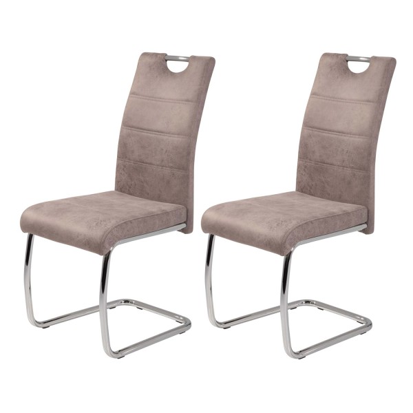 2er Set Schwingstuhl Flora II - Vintage Beige - verchromtes Metallgestell