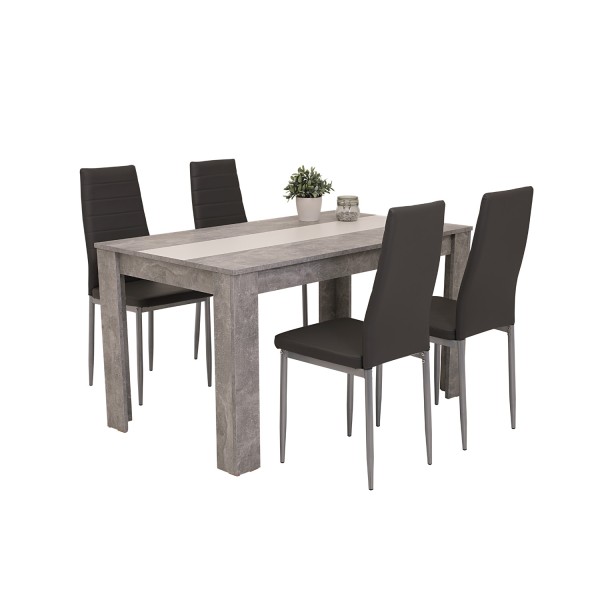 Essgruppe Helene I - 5-teilig - Tisch Beton, 4 Stühle Grau