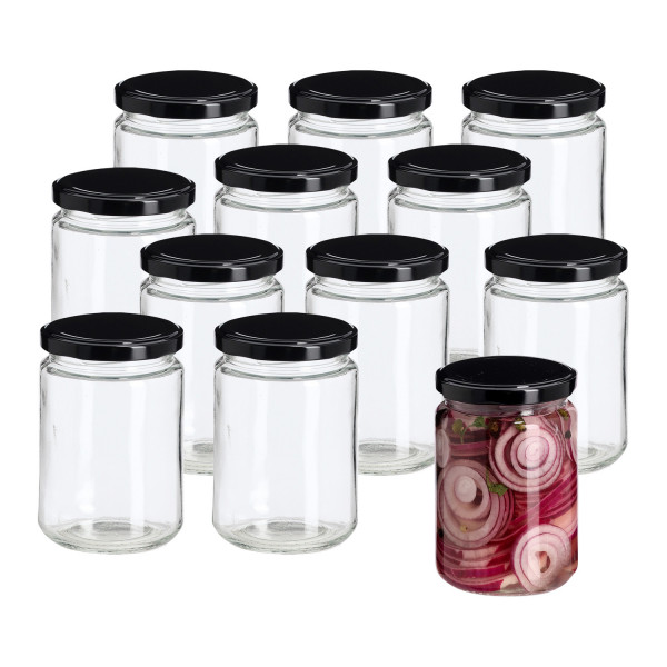 12er Set Einmachglas mit Metalldeckel - 350ml / Ø 7,5 x 11cm