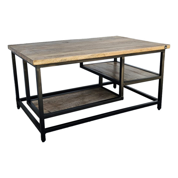 Couchtisch mit Ablage - Mangoholz massiv / Metall - 90 x 60 x 45cm