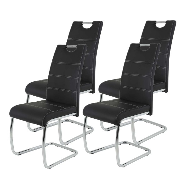 4er Set Schwingstuhl Flora - Kunstleder Schwarz - verchromtes Metallgestell