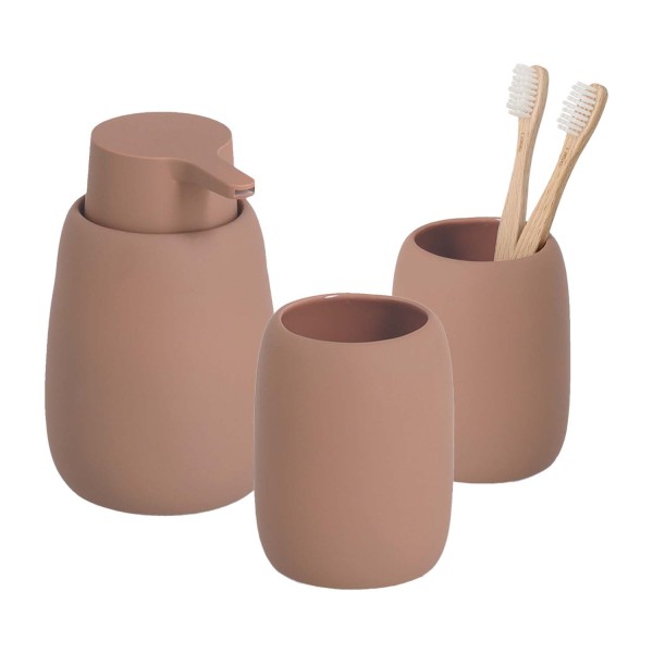 3-teiliges Badaccessoire-Set - Keramik, Mocca