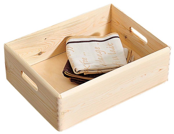 Allzweckkiste mit Stapelleiste, Kiefernholz - 40 x 30cm, Höhe 14cm
