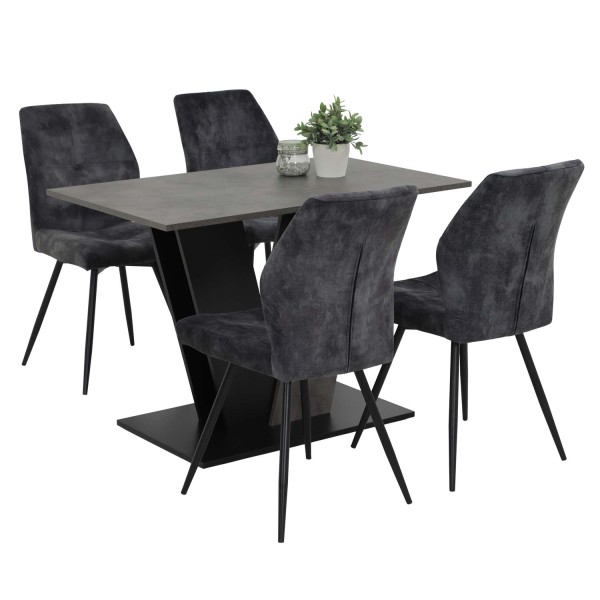 5 tlg. Essgruppe Neelia - Tisch Betonoptik, 4 Stühle Anthrazit