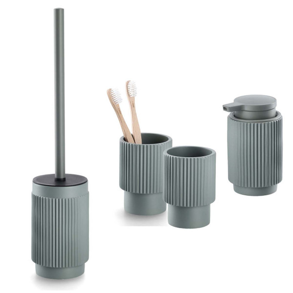 4-teiliges Badaccessoire-Set - Stripes Salbei