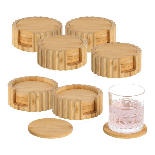 6 Stück Glasuntersetzer-Set - Bambus