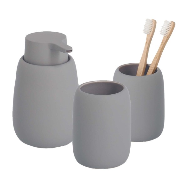 3-teiliges Badaccessoire-Set - Keramik, Grau