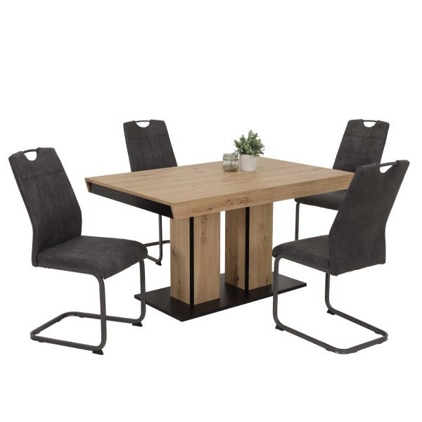 5 tlg. Essgruppe Lucia - Tisch Artisan, 4 Stühle Anthrazit