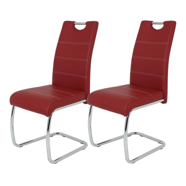 2er Set Schwingstuhl Flora - Kunstleder Rot - verchromtes Metallgestell