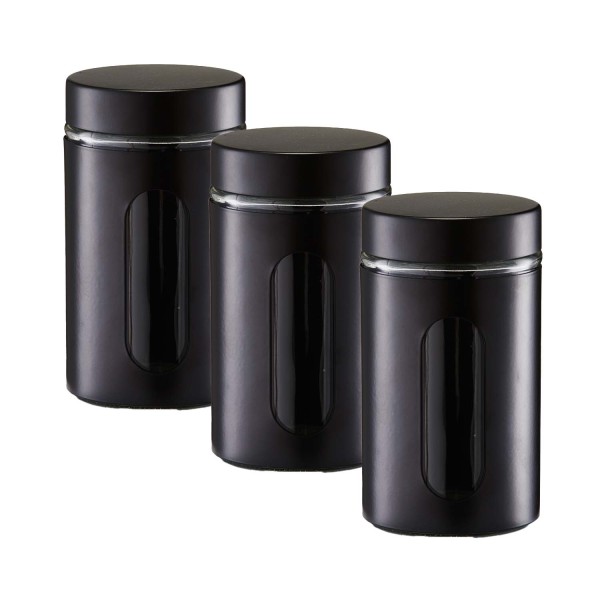 3 Stück Vorratsglas mit Metalldeckel, schwarz - Ø 10,2 x 18cm