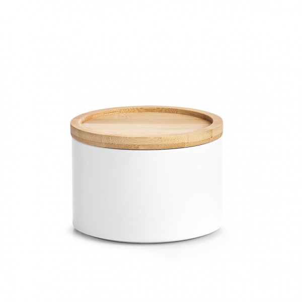 Vorratsdose mit Bambusdeckel, weiß - Ø 13cm