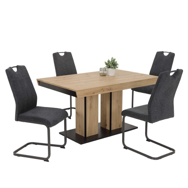 5 tlg. Essgruppe Kamilla - Tisch Artisan, 4 Stühle Anthrazit
