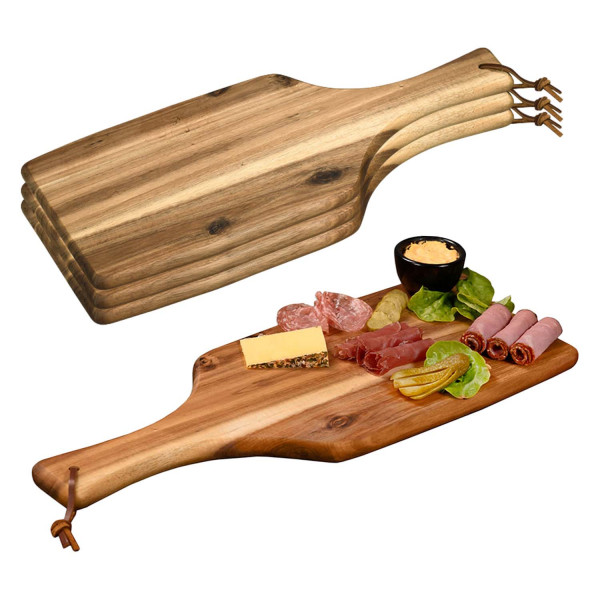 4 Stück Servierbrett mit Tragegriff - Akazienholz - 42 x 17cm