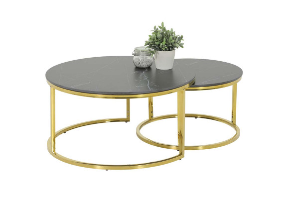 Couchtisch Joel - Marmoroptik Schwarz / Gold - 2-teilig
