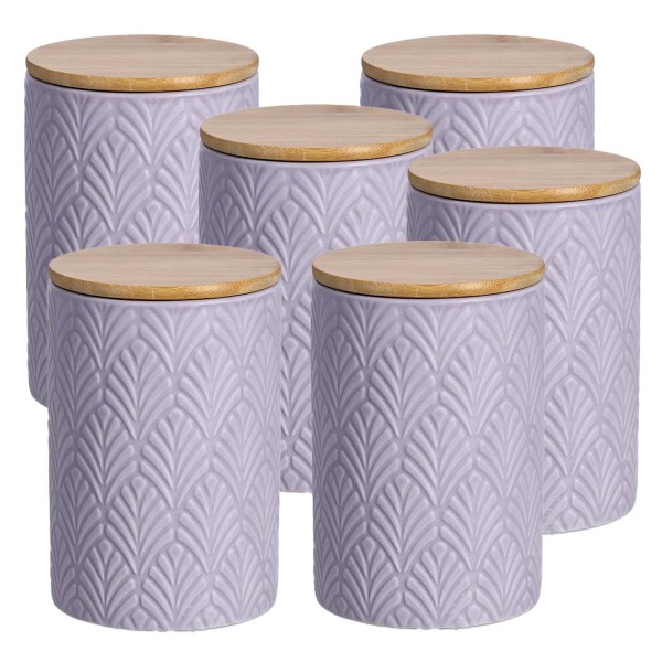 6 Stück Vorratsdose Keramik mit Bambusdeckel, flieder - 720ml, Ø 10cm